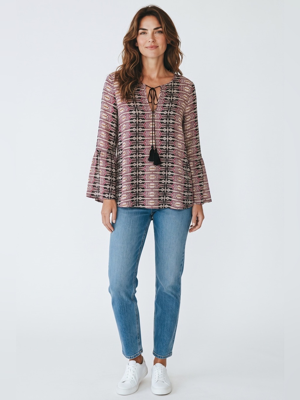 PPLA Bell Sleeve Boho Tunic // Purple Multi // Medium